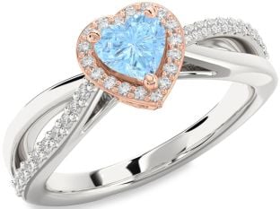 Diamond Amethyst Platinum & Rose Gold Heart Halo Engagement Ring