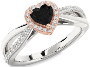 Diamond Amethyst Platinum & Rose Gold Heart Halo Engagement Ring