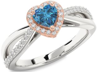 Diamond Amethyst Platinum & Rose Gold Heart Halo Engagement Ring