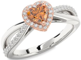 Diamond Amethyst Platinum & Rose Gold Heart Halo Engagement Ring