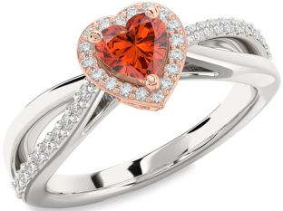 Diamond Amethyst Platinum & Rose Gold Heart Halo Engagement Ring