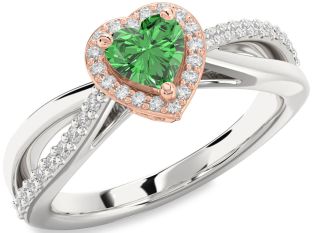 Diamond Amethyst Platinum & Rose Gold Heart Halo Engagement Ring