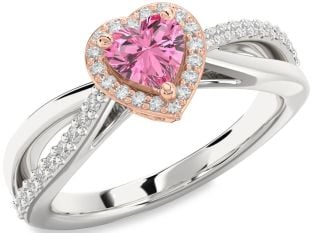 Diamond Amethyst Platinum & Rose Gold Heart Halo Engagement Ring