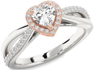 Diamond Amethyst Platinum & Rose Gold Heart Halo Engagement Ring