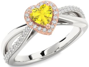 Diamond Amethyst Platinum & Rose Gold Heart Halo Engagement Ring