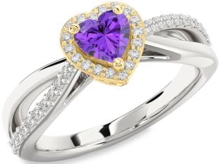 Diamond Amethyst Platinum & Yellow Gold Heart Halo Engagement Ring