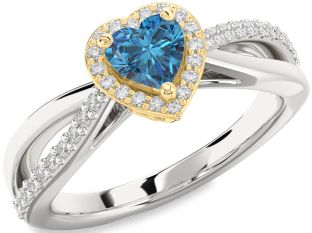 Diamond Amethyst Platinum & Yellow Gold Heart Halo Engagement Ring