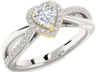 Diamond White Yellow Gold Heart Halo Solitaire Engagement Ring