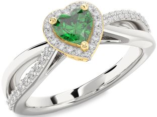 Diamond Emerald White Yellow Gold Heart Halo Solitaire Engagement Ring