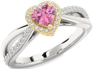 Diamond Amethyst Platinum & Yellow Gold Heart Halo Engagement Ring