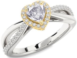 Diamond Amethyst Platinum & Yellow Gold Heart Halo Engagement Ring