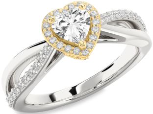 Diamond Amethyst Platinum & Yellow Gold Heart Halo Engagement Ring