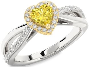 Diamond Amethyst Platinum & Yellow Gold Heart Halo Engagement Ring