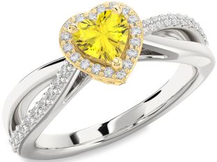 Diamond Amethyst Platinum & Yellow Gold Heart Halo Engagement Ring