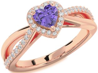 Diamond Amethyst Rose Gold Heart Halo Engagement Ring