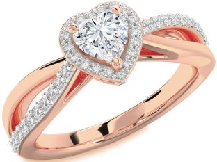 Diamond Rose Gold Heart Halo Solitaire Engagement Ring