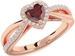 Diamond Amethyst Rose Gold Heart Halo Engagement Ring
