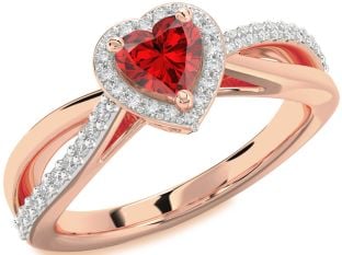 Diamond Ruby Rose Gold Heart Halo Solitaire Engagement Ring