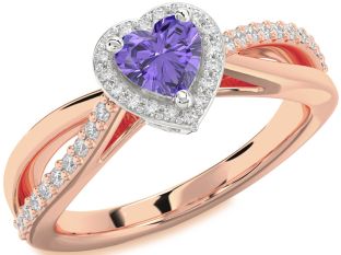 Diamond Amethyst Platinum & Rose Gold Heart Halo Engagement Ring