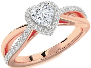 Diamond White Rose Gold Heart Halo Solitaire Engagement Ring