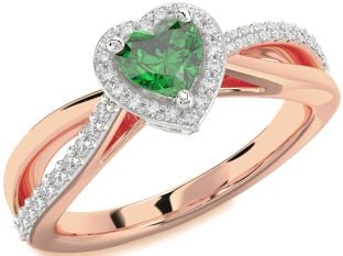 Diamond Emerald White Rose Gold Heart Halo Solitaire Engagement Ring