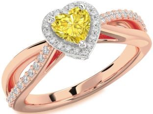 Diamond Amethyst Platinum & Rose Gold Heart Halo Engagement Ring