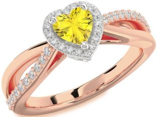 Diamond Amethyst Platinum & Rose Gold Heart Halo Engagement Ring