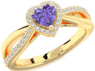 Diamond Amethyst Gold Heart Halo Engagement Ring
