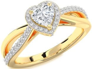 Diamond Gold Heart Halo Solitaire Engagement Ring