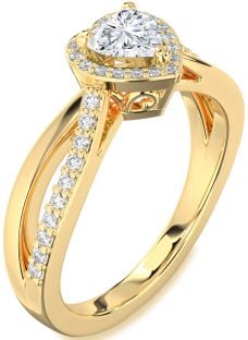 Diamond Gold Heart Halo Engagement Ring