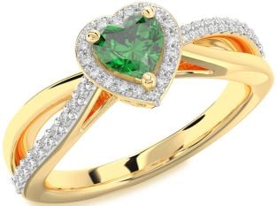 Diamond Emerald Gold Heart Halo Solitaire Engagement Ring