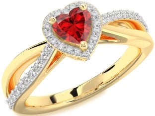 Diamond Ruby Gold Heart Halo Solitaire Engagement Ring
