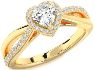 Diamond Amethyst Gold Heart Halo Engagement Ring