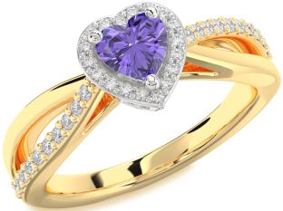 Diamond Amethyst Platinum & Yellow Gold Heart Halo Engagement Ring