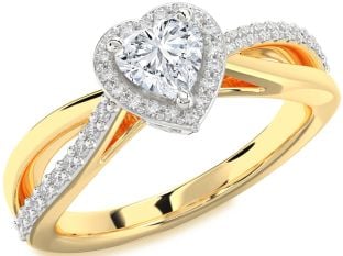 Diamond White Yellow Gold Heart Halo Solitaire Engagement Ring