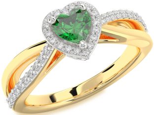 Diamond Emerald White Yellow Gold Heart Halo Solitaire Engagement Ring
