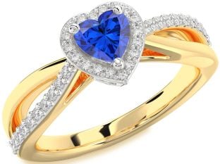 Diamond Blue Sapphire Platinum & Yellow Gold Heart Halo Engagement Ring