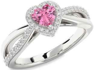 Diamond Amethyst Platinum Heart Halo Engagement Ring