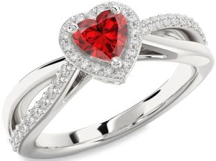 Diamond Ruby White Gold Heart Halo Solitaire Engagement Ring