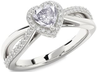 Diamond Amethyst Platinum Heart Halo Engagement Ring