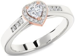 Diamond Silver & 10K Rose Gold Heart Promise Ring