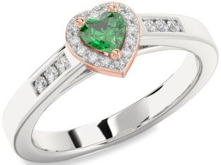 Diamond Emerald White Rose Gold Heart Promise Ring