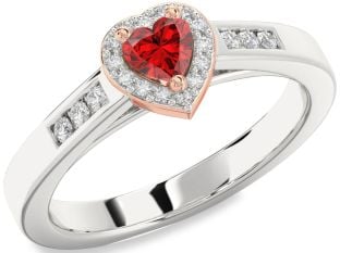 Diamond Ruby White Rose Gold Heart Promise Ring