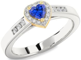 Diamond Blue Sapphire Platinum & Yellow Gold Heart Promise Ring