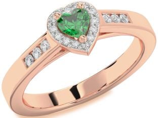 Diamond Emerald Rose Gold Heart Promise Ring