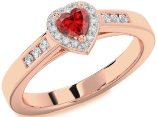 Diamond Ruby Rose Gold Heart Promise Ring