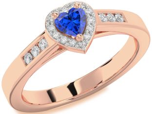 Diamond Blue Sapphire Rose Gold Heart Promise Ring