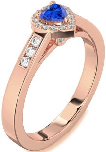 Diamond Blue Sapphire Rose Gold Heart Promise Ring