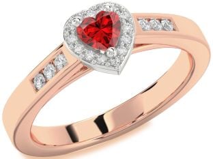Diamond Ruby White Rose Gold Heart Promise Ring
