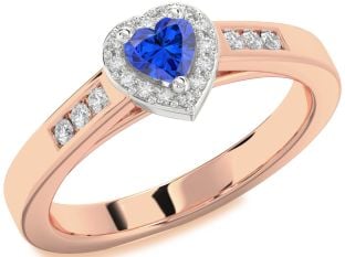 Diamond Blue Sapphire White Rose Gold Heart Promise Ring